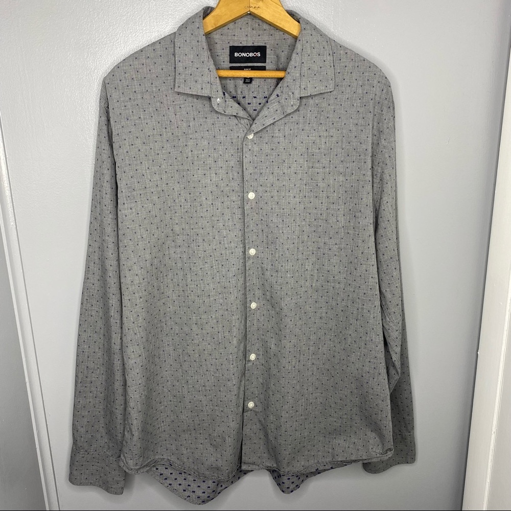BONOBOS Gray Printed Long Sleeve Button Down Shirt